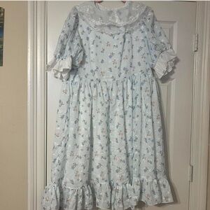 Nani Shen kawaii Lolita blue babydoll dress lace collar hem ruffle